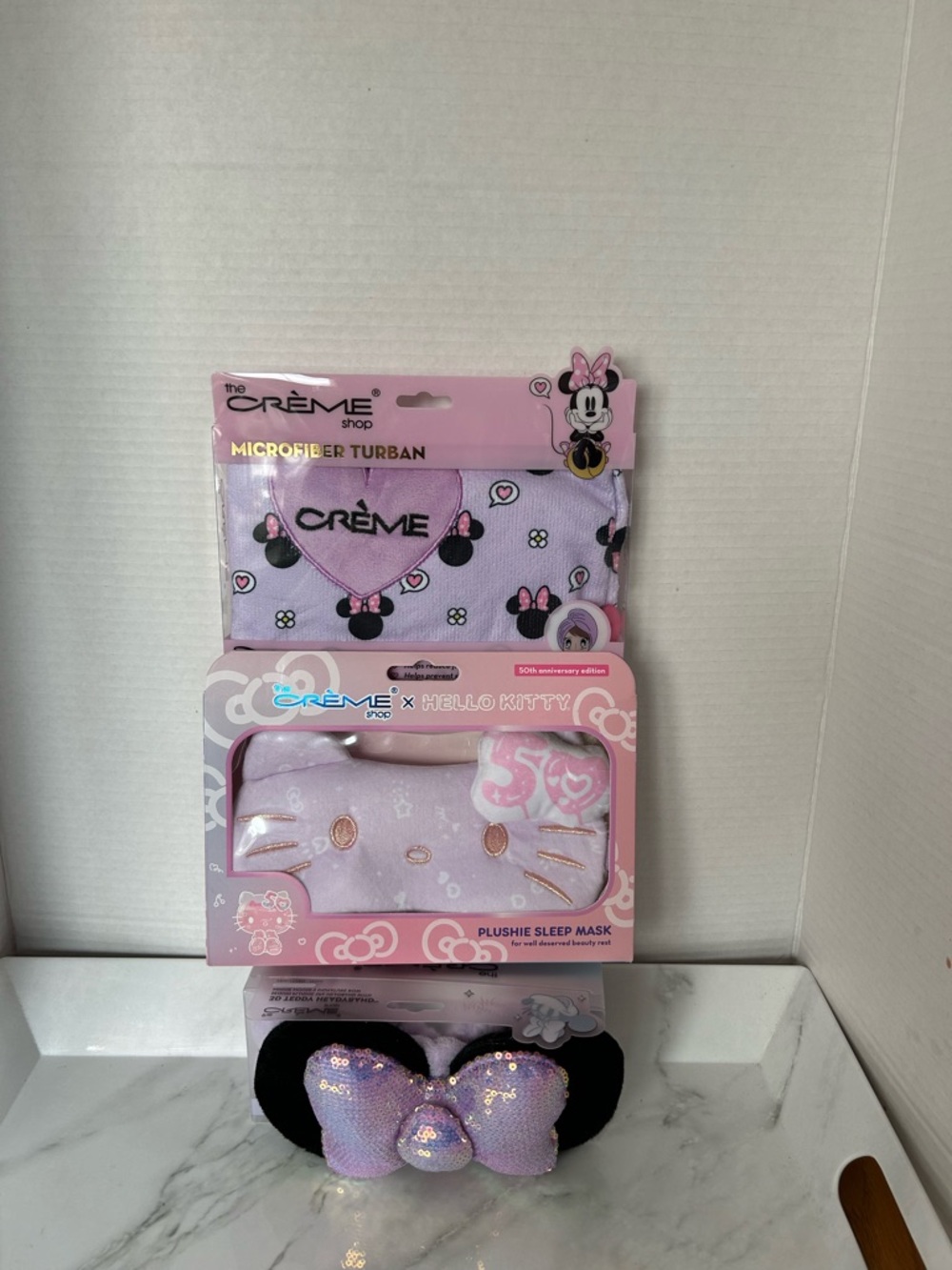 The Crème shop Microfiber Turban & Plush Sleep Mask, headband- Lilac 3pc